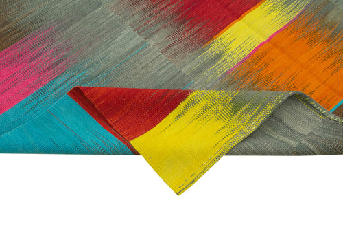 Degrade Kilim White Striped Cotton Wool Handmade Area Rug 6'11'' x 11'1''