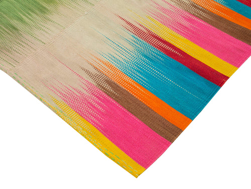 Degrade Kilim White Striped Cotton Wool Handmade Area Rug 6'11'' x 11'1''