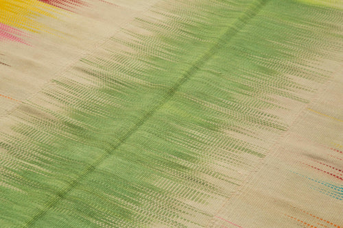 Degrade Kilim White Striped Cotton Wool Handmade Area Rug 6'11'' x 11'1''