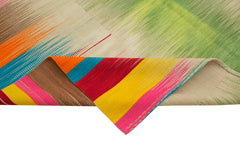 Degrade Kilim White Striped Cotton Wool Handmade Area Rug 6'11'' x 11'1''