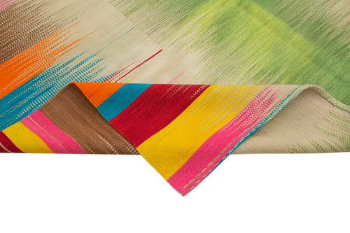 Degrade Kilim White Striped Cotton Wool Handmade Area Rug 6'11'' x 11'1''