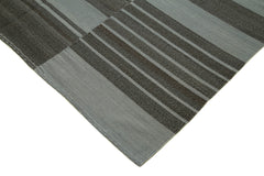 Degrade Kilim Grey Striped Cotton Wool Handmade Area Rug 7'0'' x 10'10''