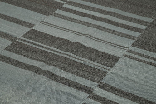 Degrade Kilim Grey Striped Cotton Wool Handmade Area Rug 7'0'' x 10'10''