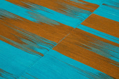 Handmade Area Rug - Blue Striped Kilim Cotton Wool Vintage Carpet 6'8''x9'6''