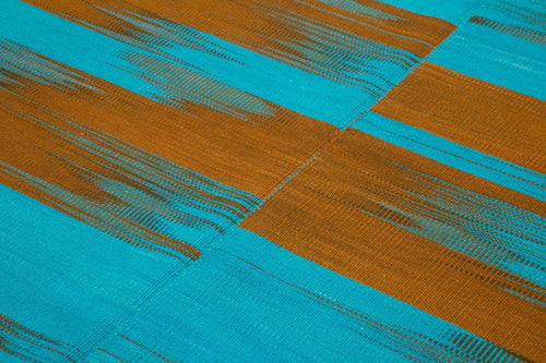 Handmade Area Rug - Blue Striped Kilim Cotton Wool Vintage Carpet 6'8''x9'6''