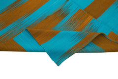 Handmade Area Rug - Blue Striped Kilim Cotton Wool Vintage Carpet 6'8''x9'6''