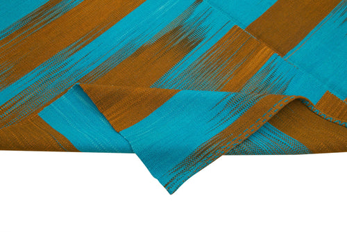 Handmade Area Rug - Blue Striped Kilim Cotton Wool Vintage Carpet 6'8''x9'6''