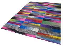 Degrade Kilim White Striped Cotton Wool Handmade Area Rug 6'9'' x 9'7''