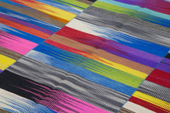 Degrade Kilim White Striped Cotton Wool Handmade Area Rug 6'9'' x 9'7''