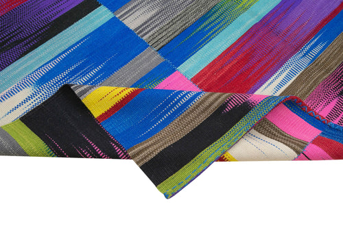 Degrade Kilim White Striped Cotton Wool Handmade Area Rug 6'9'' x 9'7''