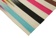 Degrade Kilim White Striped Cotton Wool Handmade Area Rug 5'11'' x 9'1''