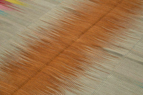 Degrade Kilim White Striped Cotton Wool Handmade Area Rug 6'11'' x 10'4''