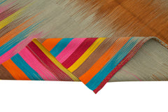 Degrade Kilim White Striped Cotton Wool Handmade Area Rug 6'11'' x 10'4''