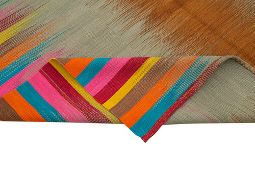 Degrade Kilim White Striped Cotton Wool Handmade Area Rug 6'11'' x 10'4''