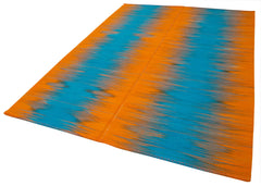 Degrade Kilim Orange Striped Cotton Wool Handmade Area Rug 6'8'' x 9'5''