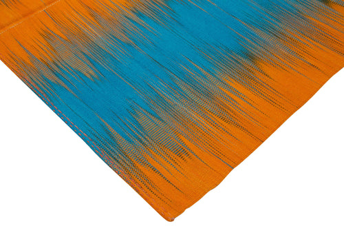 Degrade Kilim Orange Striped Cotton Wool Handmade Area Rug 6'8'' x 9'5''