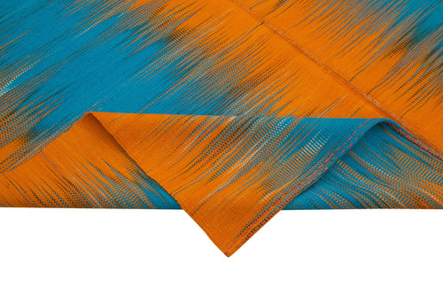 Degrade Kilim Orange Striped Cotton Wool Handmade Area Rug 6'8'' x 9'5''