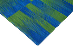 Degrade Kilim Blue Striped Cotton Wool Handmade Area Rug 6'11'' x 8'4''