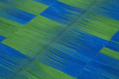 Degrade Kilim Blue Striped Cotton Wool Handmade Area Rug 6'11'' x 8'4''