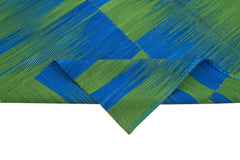 Degrade Kilim Blue Striped Cotton Wool Handmade Area Rug 6'11'' x 8'4''