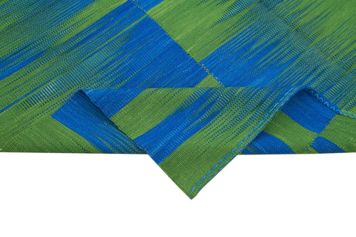 Degrade Kilim Blue Striped Cotton Wool Handmade Area Rug 6'11'' x 8'4''