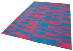 Degrade Kilim White Striped Cotton Wool Handmade Area Rug 6'8'' x 9'2''