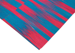 Degrade Kilim White Striped Cotton Wool Handmade Area Rug 6'8'' x 9'2''