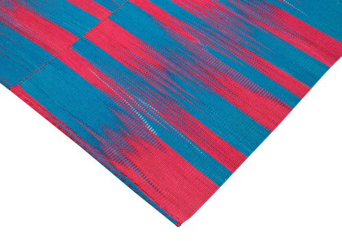 Degrade Kilim White Striped Cotton Wool Handmade Area Rug 6'8'' x 9'2''