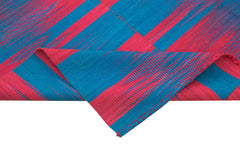 Degrade Kilim White Striped Cotton Wool Handmade Area Rug 6'8'' x 9'2''