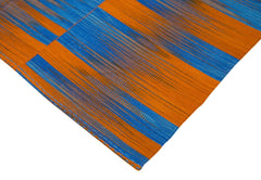 Degrade Kilim Orange Striped Cotton Wool Handmade Area Rug 6'9'' x 9'1''
