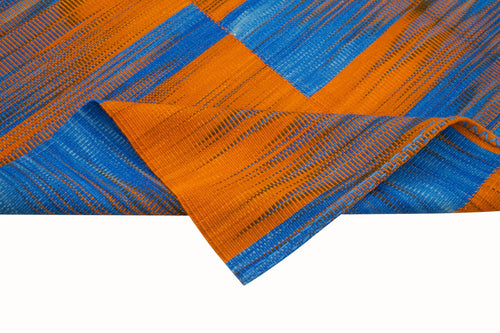 Degrade Kilim Orange Striped Cotton Wool Handmade Area Rug 6'9'' x 9'1''