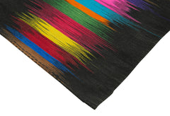 Degrade Kilim Black Striped Cotton Wool Handmade Area Rug 6'8'' x 9'7''