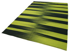Degrade Kilim Green Striped Cotton Wool Handmade Area Rug 5'11'' x 8'8''