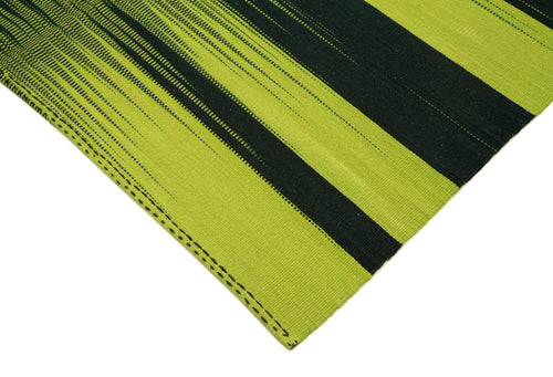 Degrade Kilim Green Striped Cotton Wool Handmade Area Rug 5'11'' x 8'8''