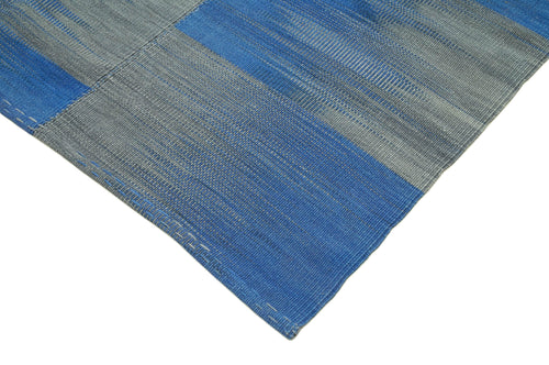 Degrade Kilim Blue Striped Cotton Wool Handmade Area Rug 6'6'' x 10'7''