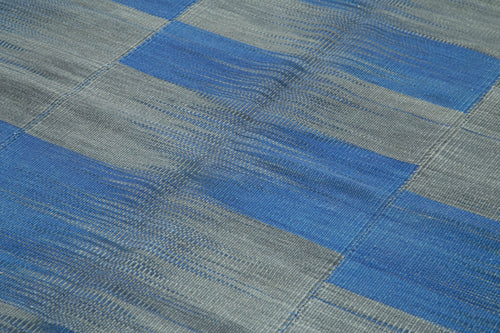 Degrade Kilim Blue Striped Cotton Wool Handmade Area Rug 6'6'' x 10'7''
