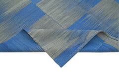 Degrade Kilim Blue Striped Cotton Wool Handmade Area Rug 6'6'' x 10'7''