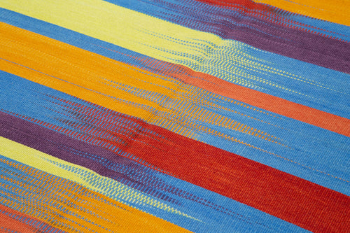 Degrade Kilim White Striped Cotton Wool Handmade Area Rug 5'11'' x 9'2''