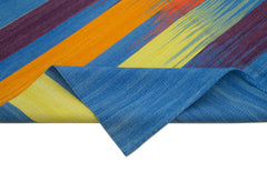 Degrade Kilim White Striped Cotton Wool Handmade Area Rug 5'11'' x 9'2''