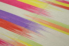 Degrade Kilim White Striped Cotton Wool Handmade Area Rug 5'11'' x 9'2''