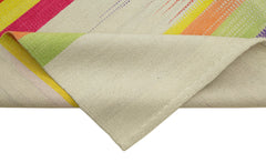 Degrade Kilim White Striped Cotton Wool Handmade Area Rug 5'11'' x 9'2''