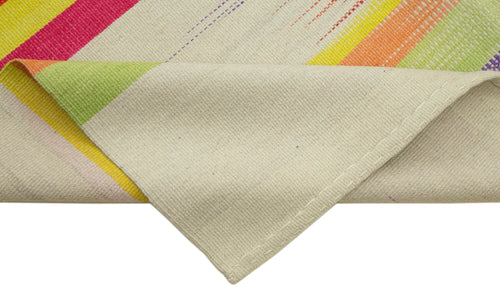 Degrade Kilim White Striped Cotton Wool Handmade Area Rug 5'11'' x 9'2''