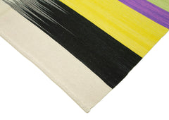 Degrade Kilim White Striped Cotton Wool Handmade Area Rug 5'11'' x 8'7''