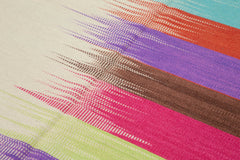 Degrade Kilim White Striped Cotton Wool Handmade Area Rug 5'11'' x 8'7''