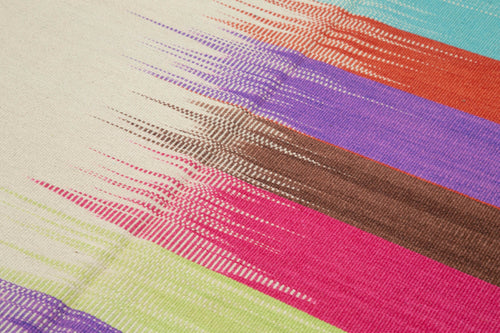 Degrade Kilim White Striped Cotton Wool Handmade Area Rug 5'11'' x 8'7''