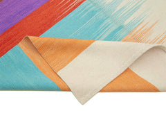 Degrade Kilim White Striped Cotton Wool Handmade Area Rug 5'11'' x 8'7''