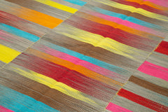 Degrade Kilim White Striped Cotton Wool Handmade Area Rug 6'5'' x 10'0''