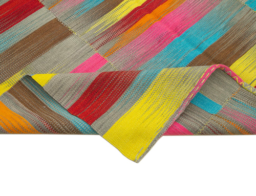 Degrade Kilim White Striped Cotton Wool Handmade Area Rug 6'5'' x 10'0''