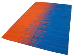 Degrade Kilim Blue Striped Cotton Wool Handmade Area Rug 5'10'' x 8'8''