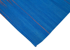 Degrade Kilim Blue Striped Cotton Wool Handmade Area Rug 5'10'' x 8'8''